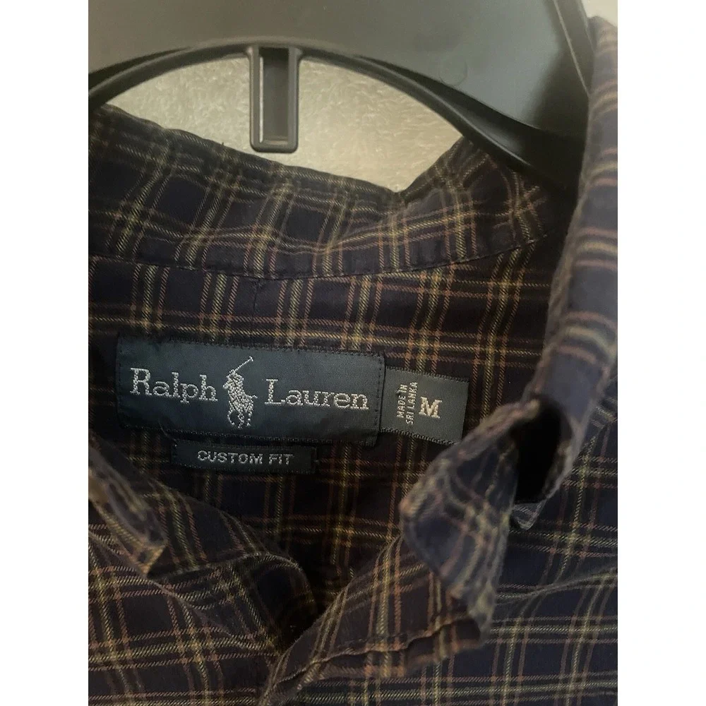 Polo Ralph Lauren Custom Fit‎  Shirt Mens M Plaid Long Sleeve green pony